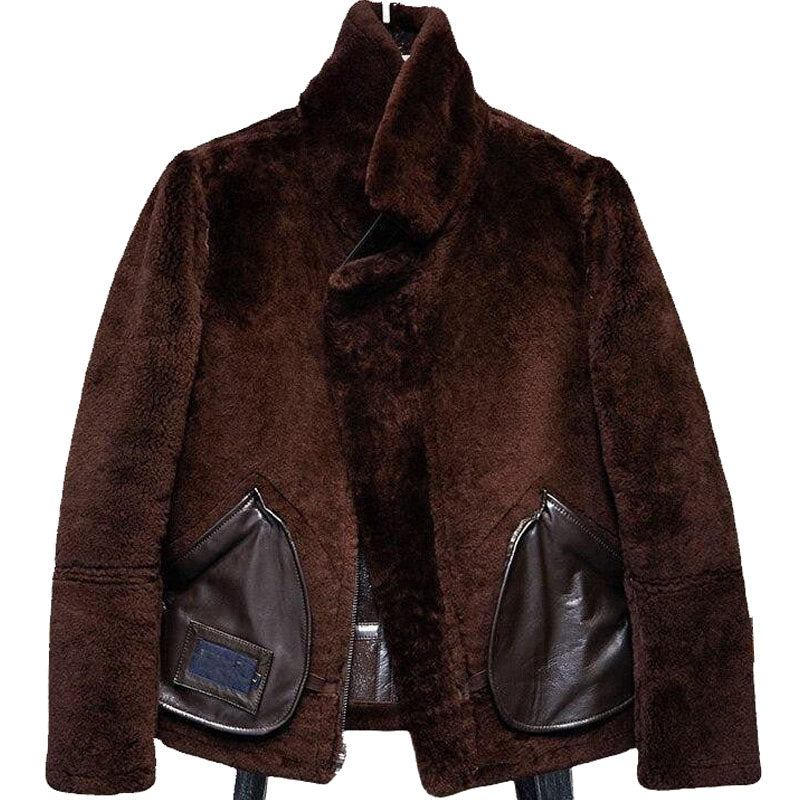 Men's B3 Brown Military Sheepskin Aviator Leather Coat