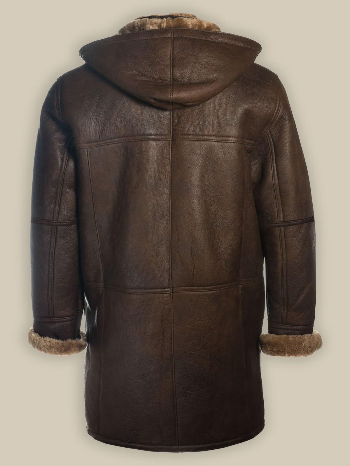 Men Brown Shearling Bomber Hoodie Coat