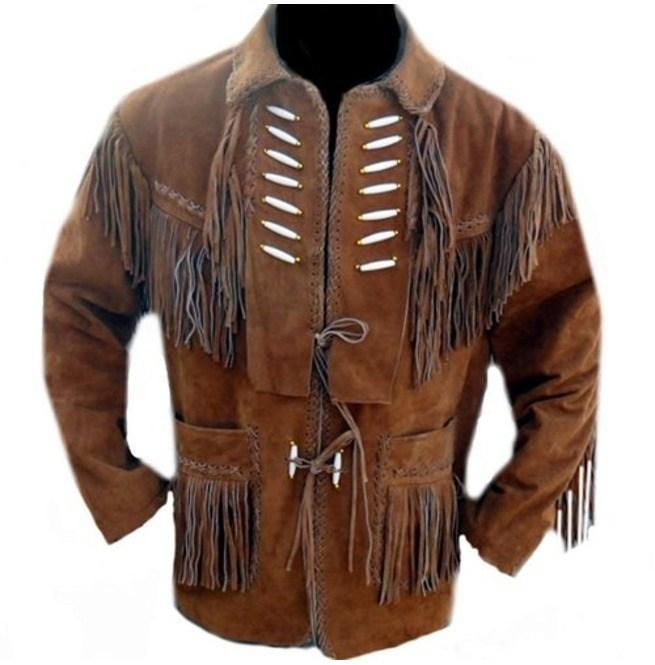 Men's Brown Suede Western Jacket, Suede Leather Jacket , Suede Cowboy Fringe Jacket