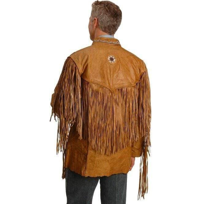 Men's Cowboy Style Tan Color Leather Jacket, Men's Western Style Fringe Leather Jacket