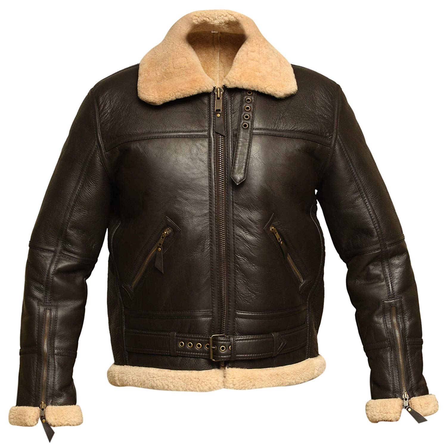 Mens Brown B3 RAF Aviator Bomber Shearling Real Sheepskin Leather Jacket