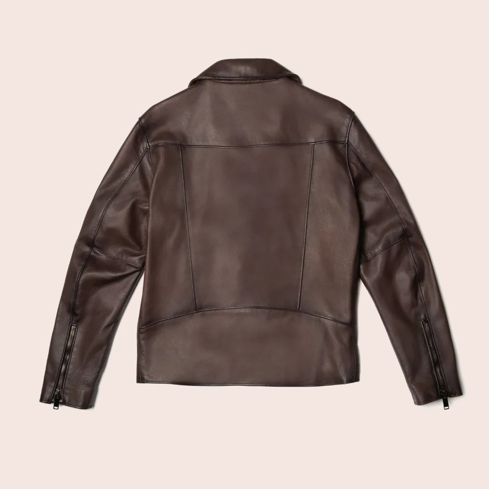 Men Brown Motorcycle Leather Racer Jacket