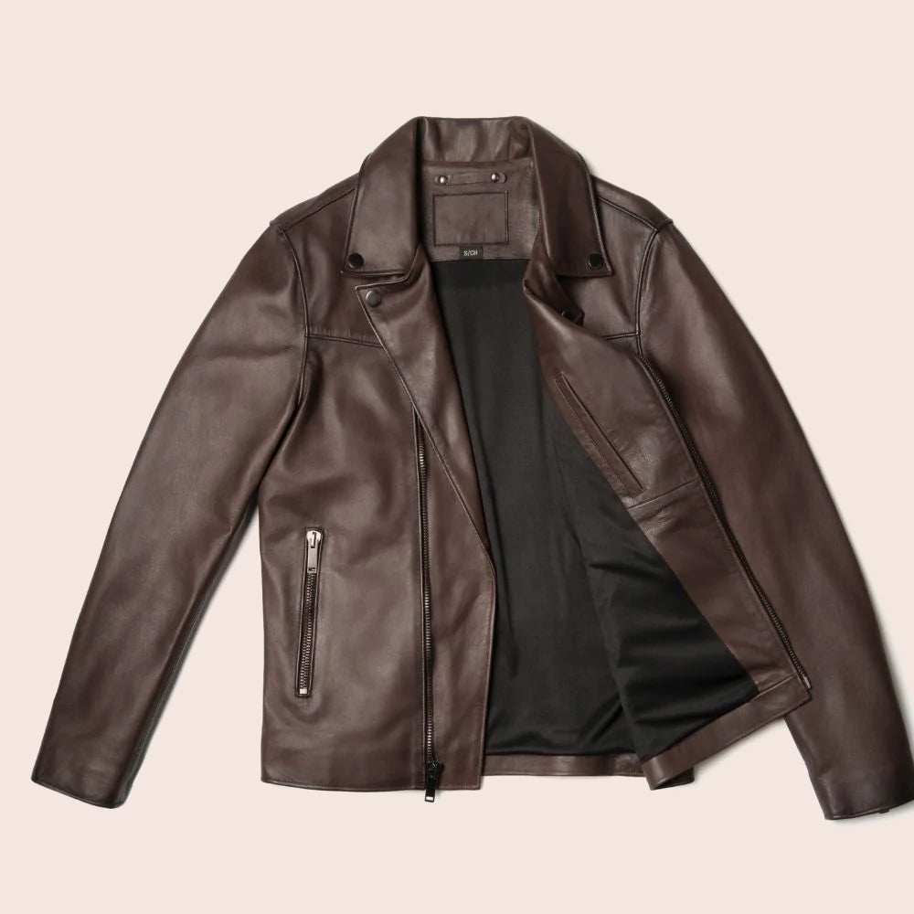 Men Brown Motorcycle Leather Racer Jacket