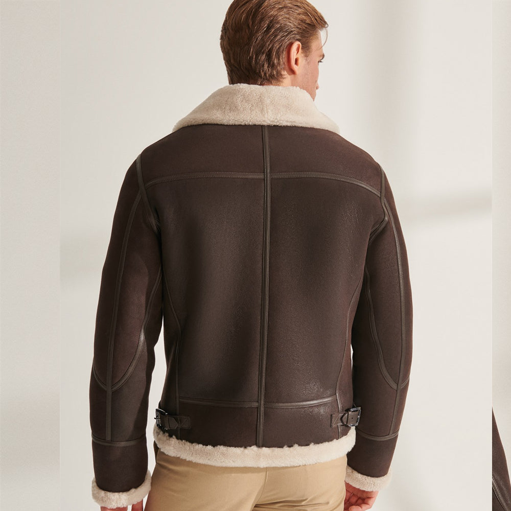 Men Brown Pilot Shearling Leather Aviator Jacket