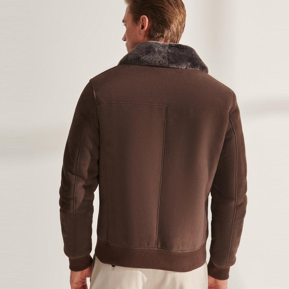 Timeless Men's Brown Shearling Aviator Bomber Jacket for Effortless Style