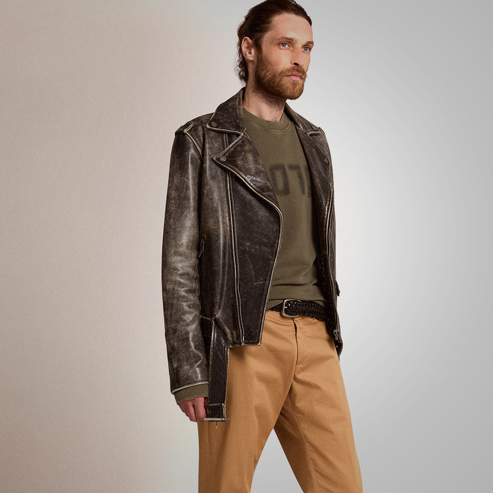 Men Fine Grain Distressed Leather Jacket