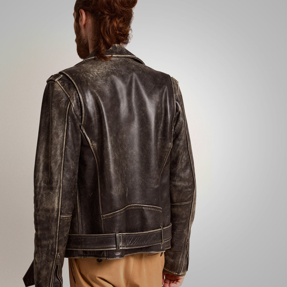 Men Fine Grain Distressed Leather Jacket