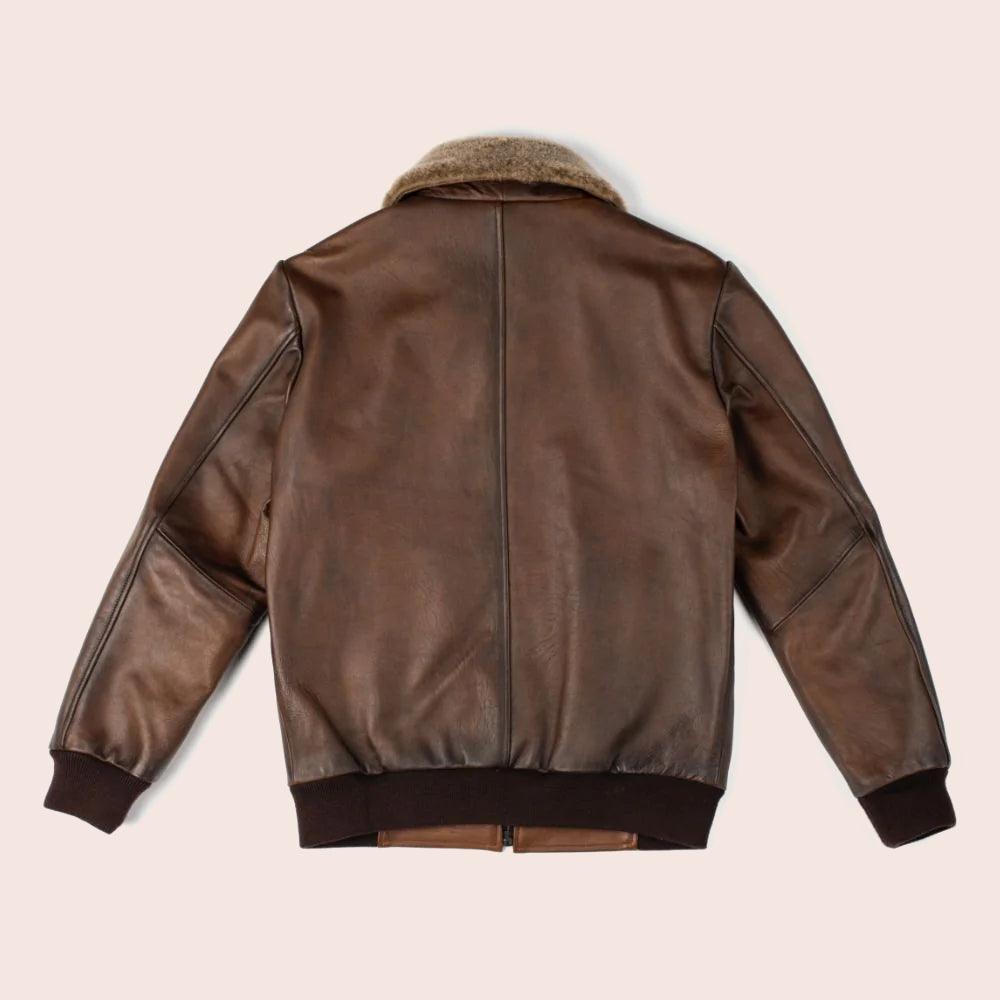 Premium Chocolate Brown Genuine Leather G-1 Flight Bomber Jacket for Men