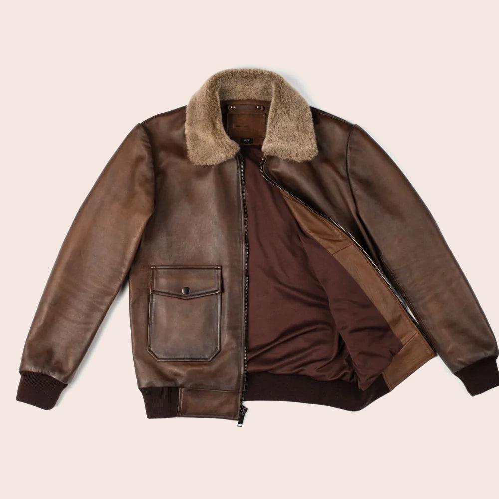 Premium Chocolate Brown Genuine Leather G-1 Flight Bomber Jacket for Men