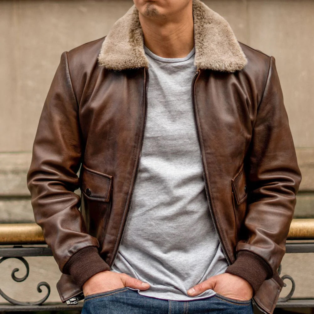 Men G-1 Flight Chocolate Brown Genuine Leather Bomber Jacket