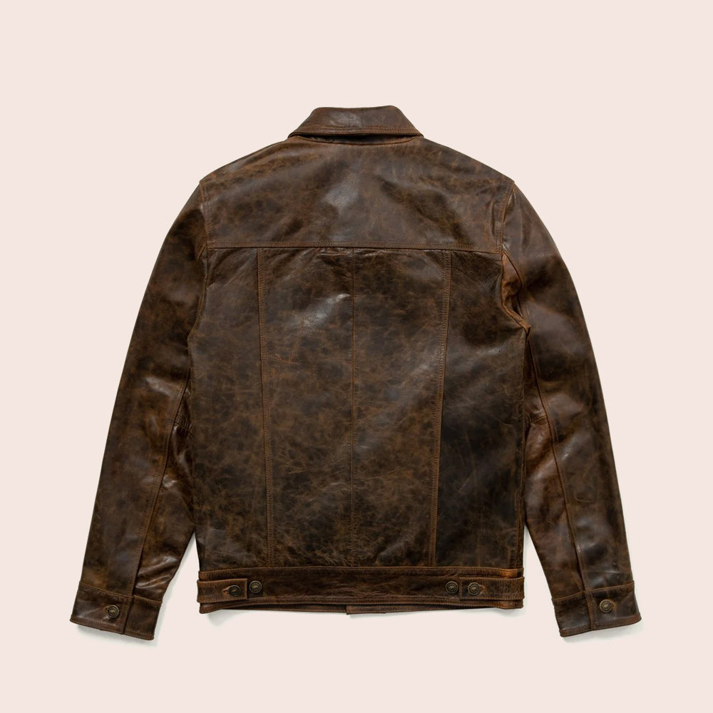 Men Lambskin Iconic Brown Trucker Leather Jacket