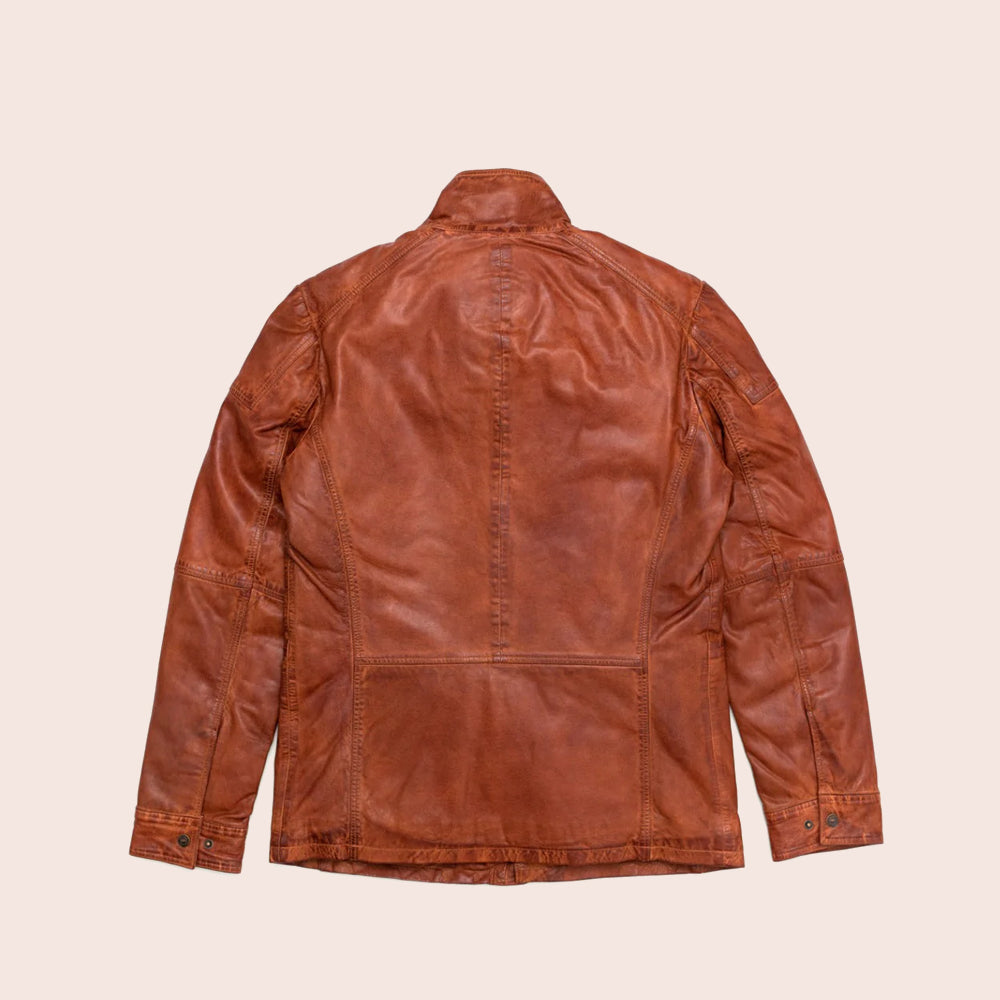 Men Pure Fine Grain Lambskin Brown Leather Field Jacket