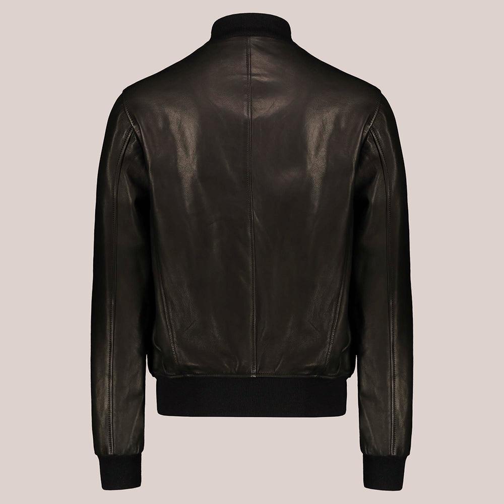 Classic Men's Vintage Black Lambskin Leather Bomber Jacket