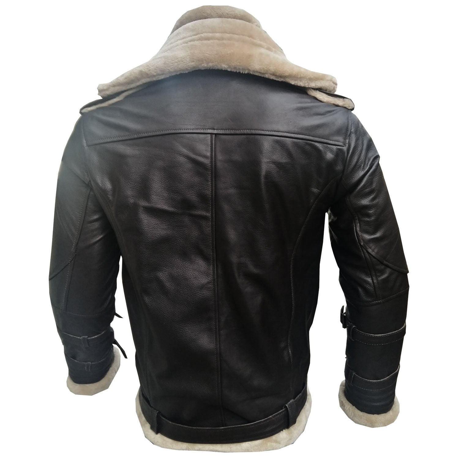 Men's Aviator B3 Bomber Double Collar Faux Shearling Brown Leather Jacket