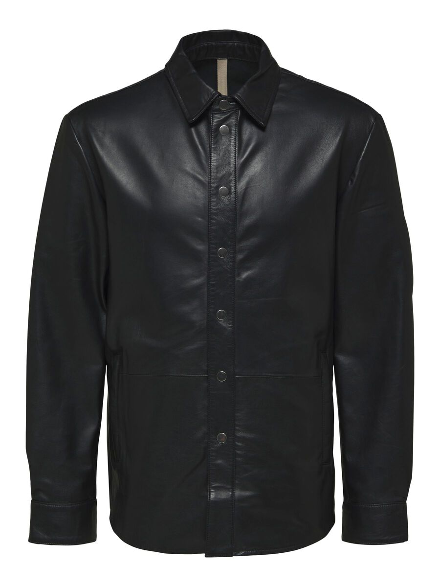 Men's Black Leather Full Sleeves Shirt