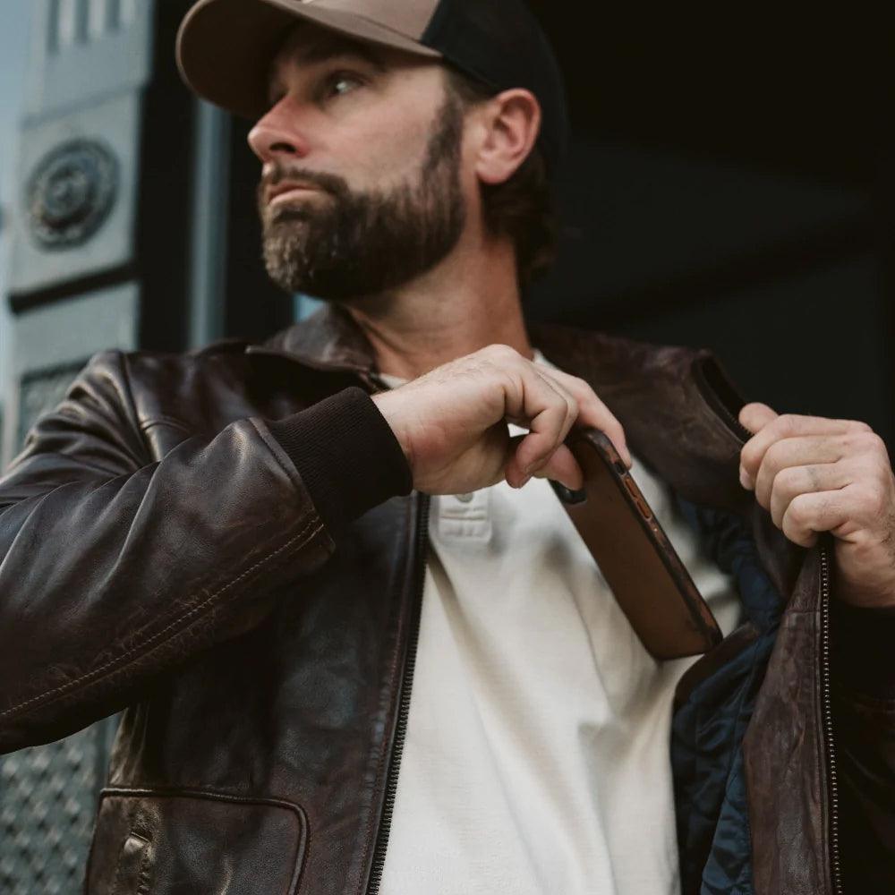 Timeless Men's Brown Lambskin A2 Leather Bomber Jacket