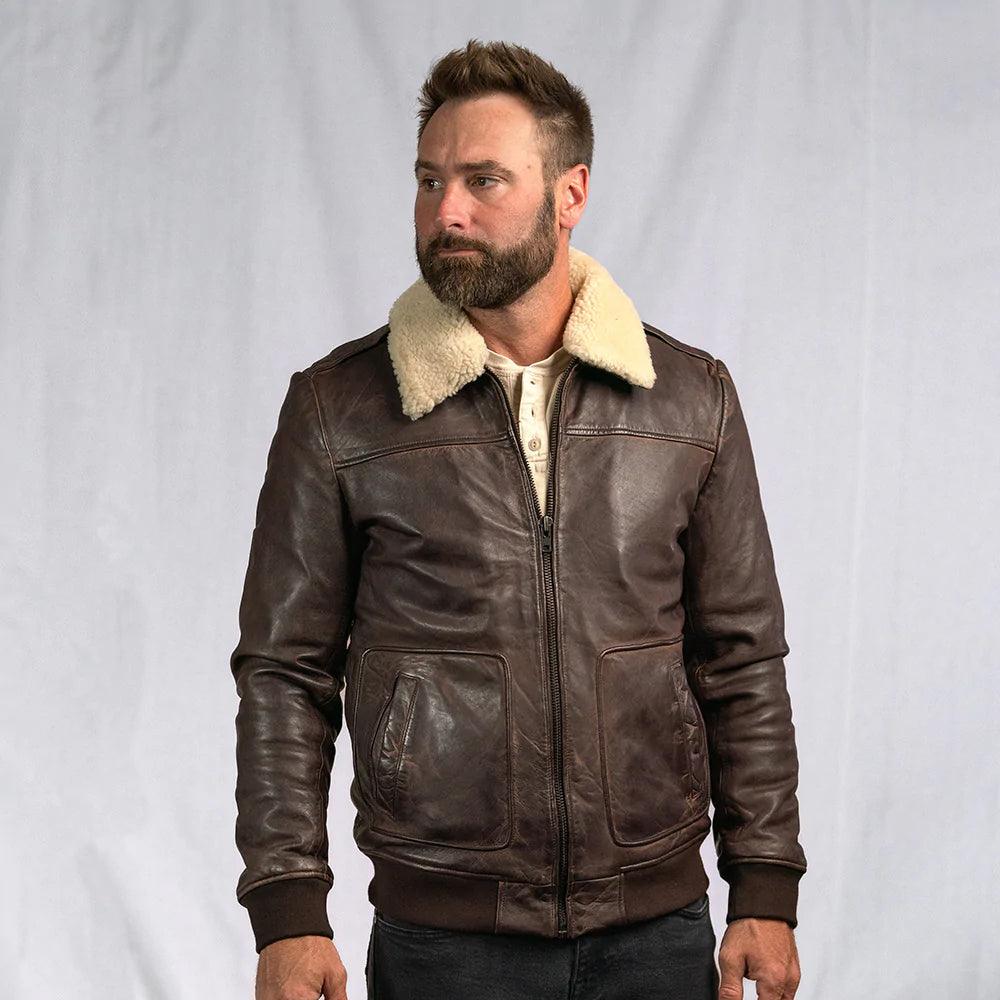 Timeless Men's Brown A2 Lambskin Shearling Bomber Jacket