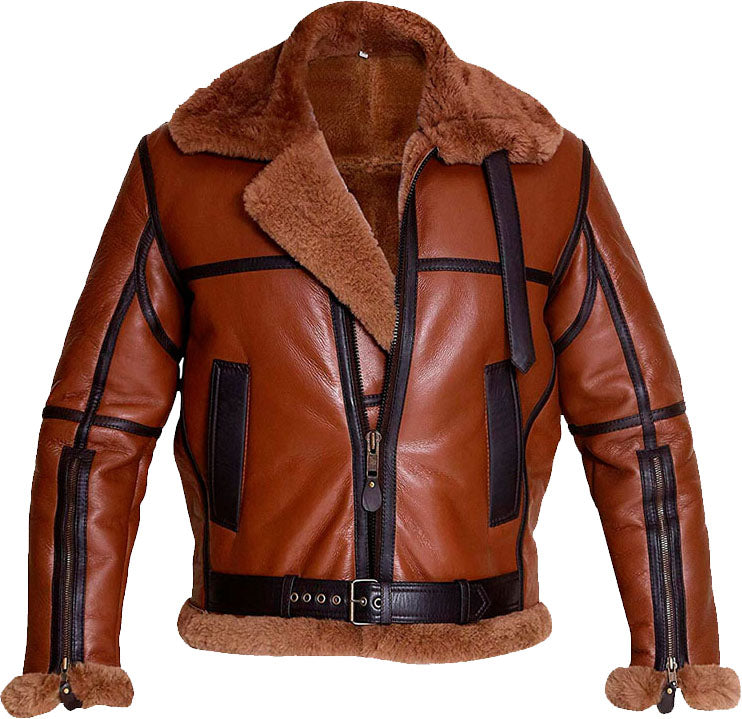 Mens Aviator Bomber Leather Jacket With Fur