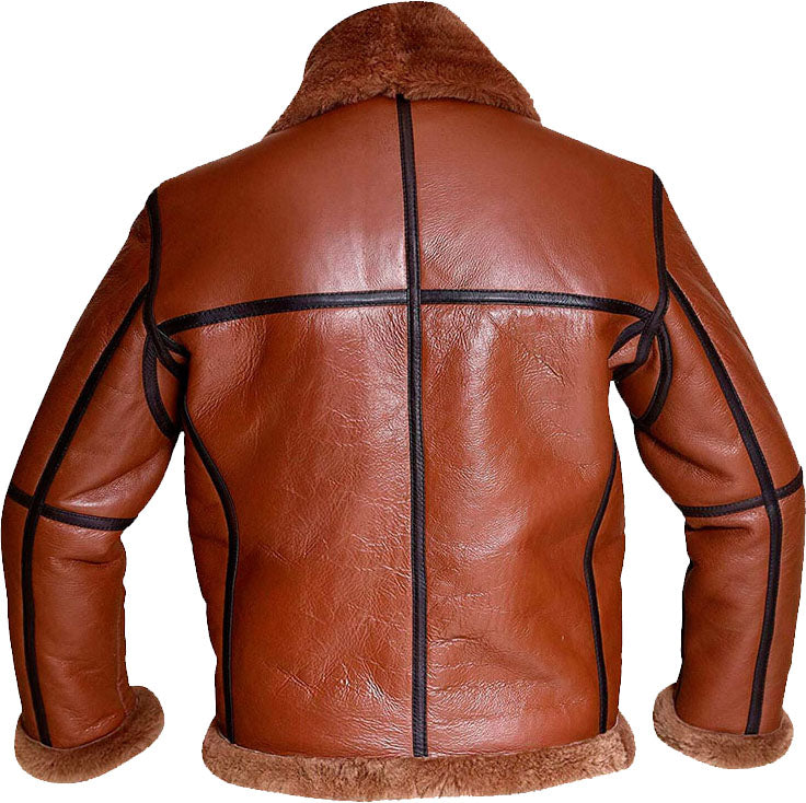 Mens Aviator Bomber Leather Jacket With Fur