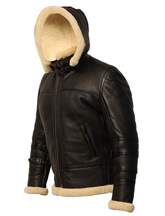 B3 Shearling Removable Hood Black Jacket