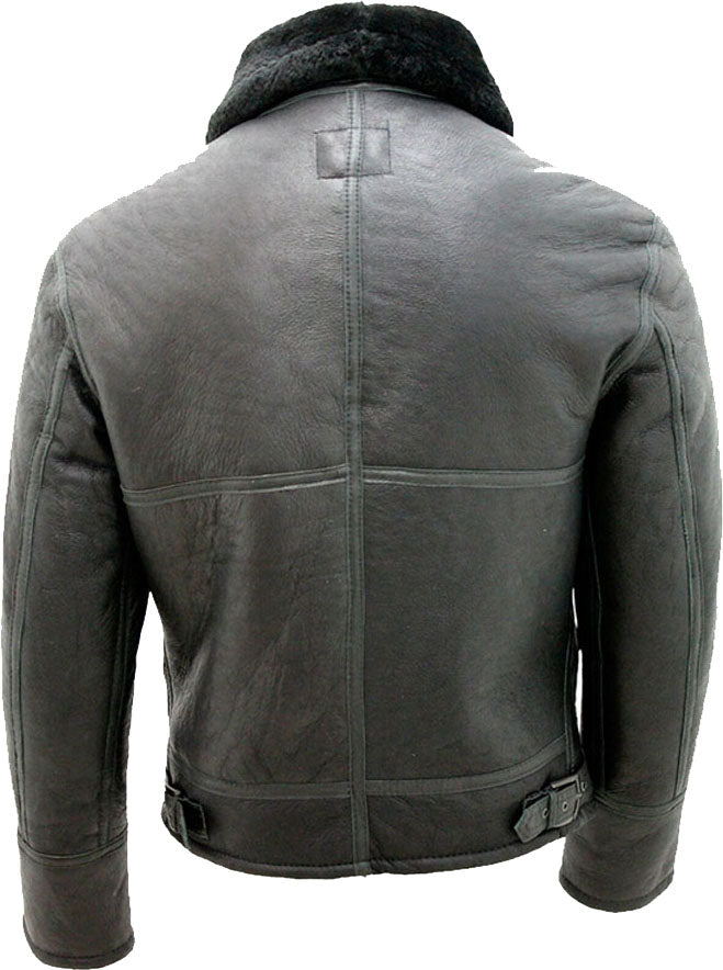 Mens Black Air Force Real Leather Jacket With Fur