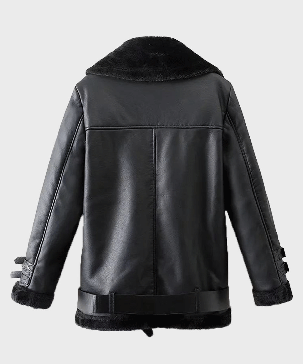 Mens Black Shearling Winter Leather Jacket