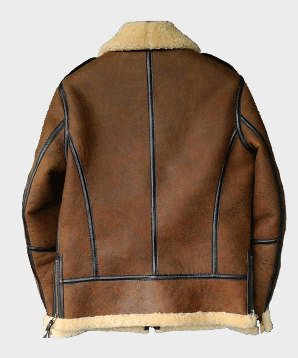 Mens Brown B3 Shearling Aviator Leather Jacket