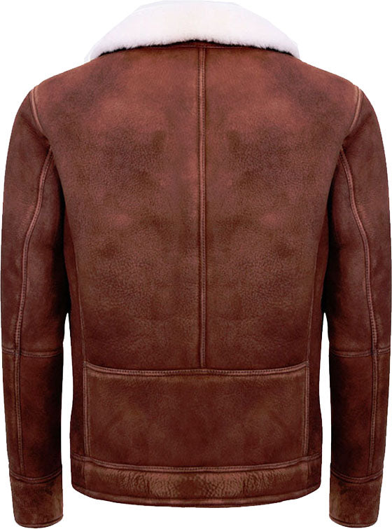 Mens Brown Cream Flying Leather Jacket With Fur