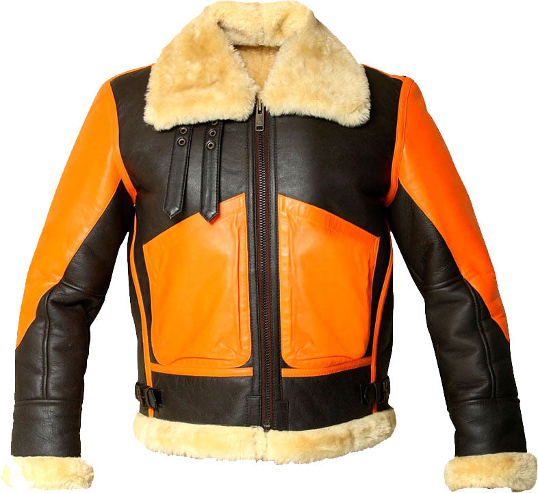 Mens Brown Real Bomber Leather Jacket With Fur