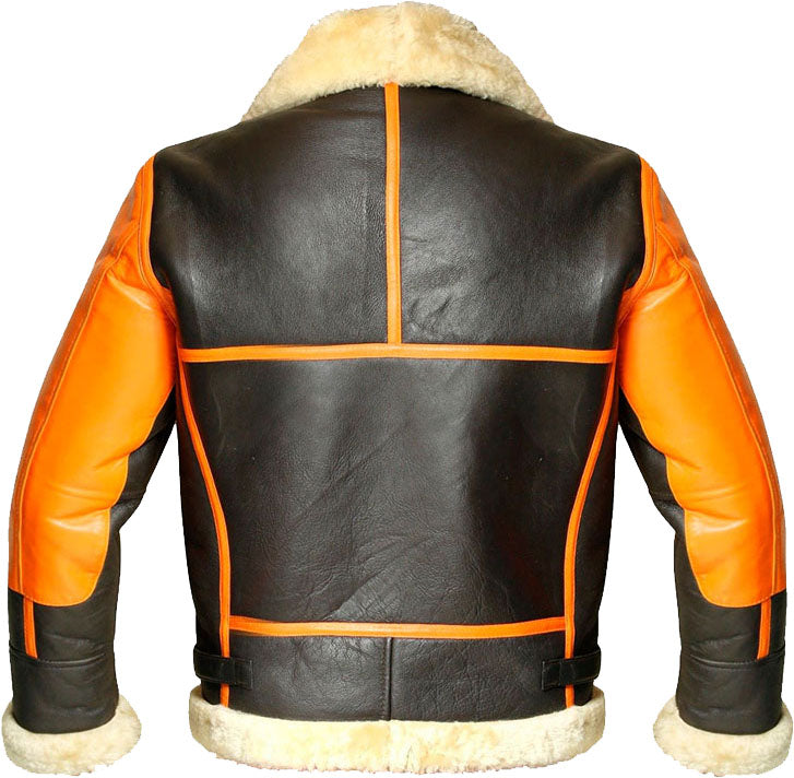 Mens Brown Real Bomber Leather Jacket With Fur