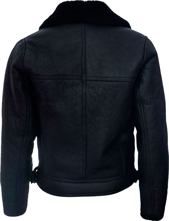 Mens Cross Zip Black Leather Jacket With Fur