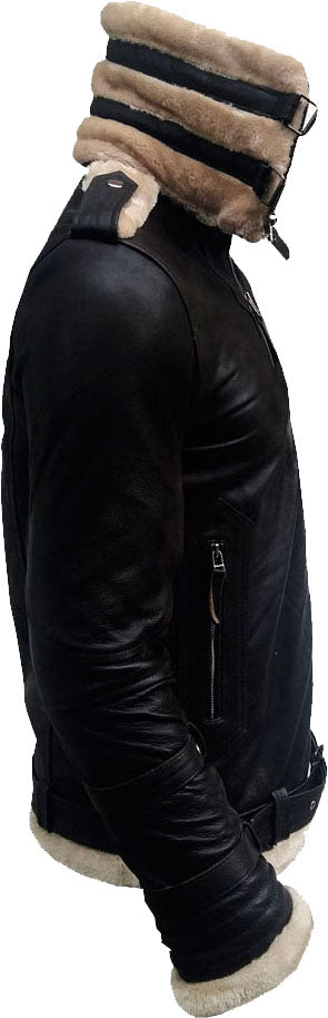 Mens Double Collar Leather Jacket With Fur