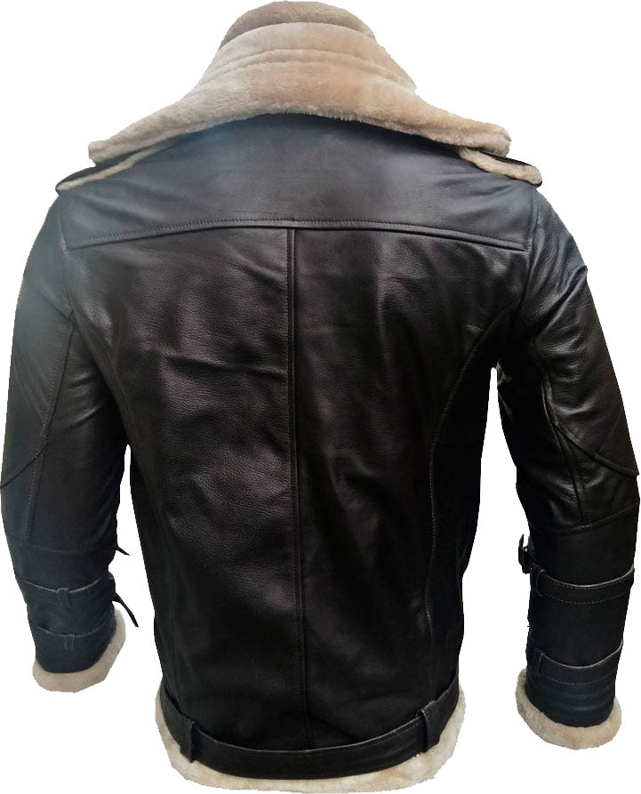 Mens Double Collar Leather Jacket With Fur