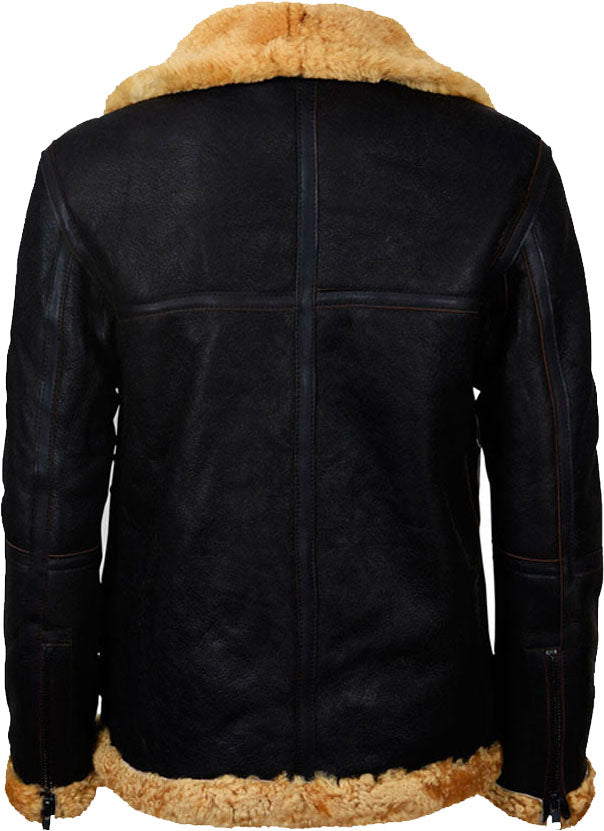 Mens Flying Brown Vintage Real Leather Jacket With Fur