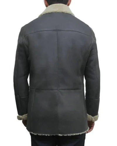 Men's Premium Grey Shearling Leather Fur Coat