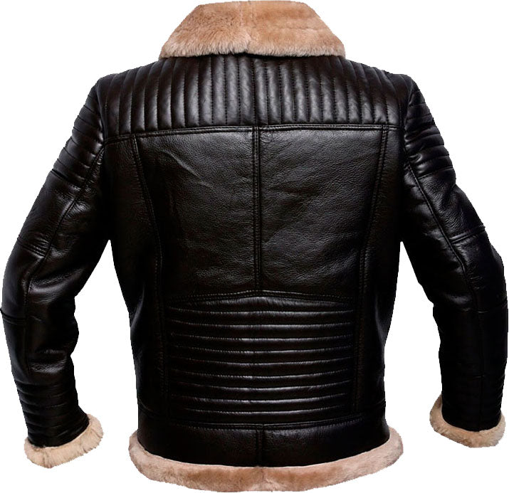 Mens Raf Brown Bomber Leather Jacket With Fur