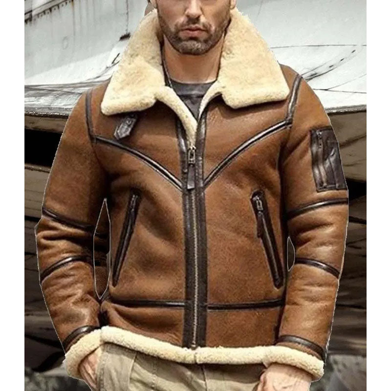 Men's Dark Brown B3 Lambskin Leather Aviator Jacket