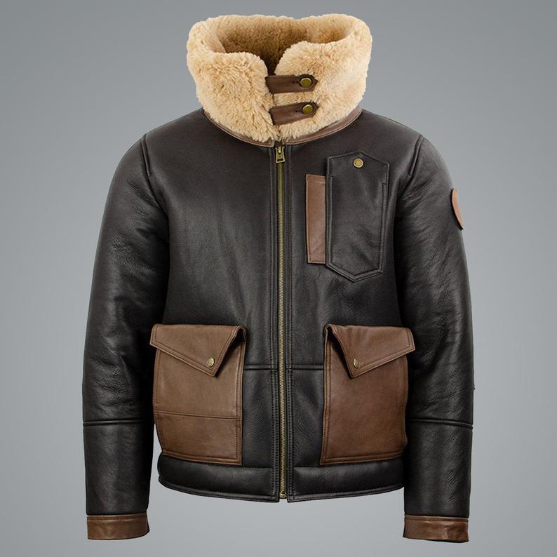 Mens Sheepskin Chocolate Black Bomber Jacket