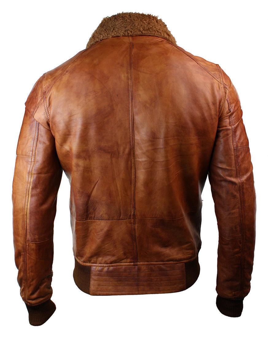 Men's Rust Brown B3 Bomber Aviator Leather Jacket with Fur Collar