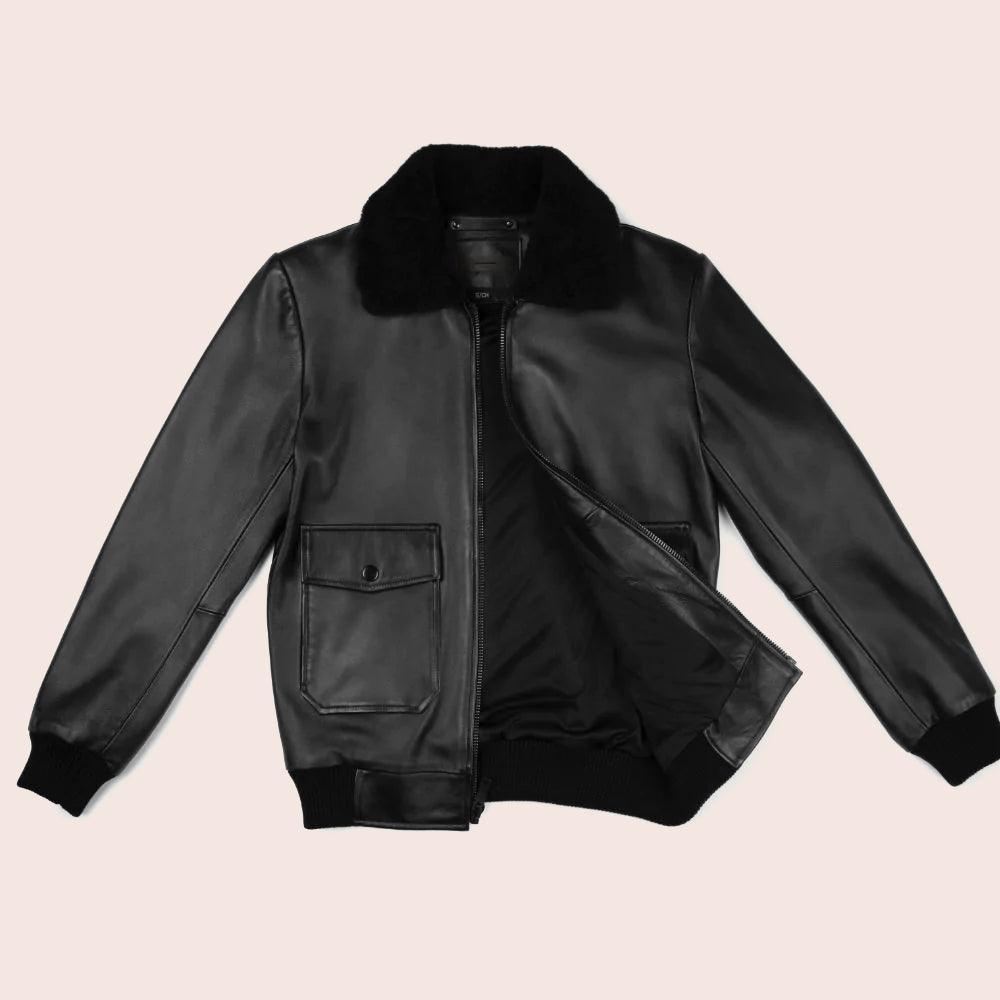 Men's Classic Black Shearling Flight Bomber Jacket – Stylish Warmth for Every Adventure