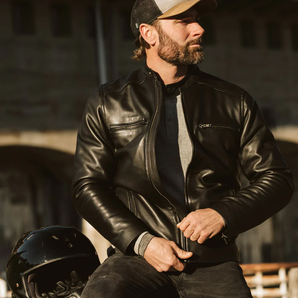 Mens Black Lambskin Leather Moto Riding Jacket