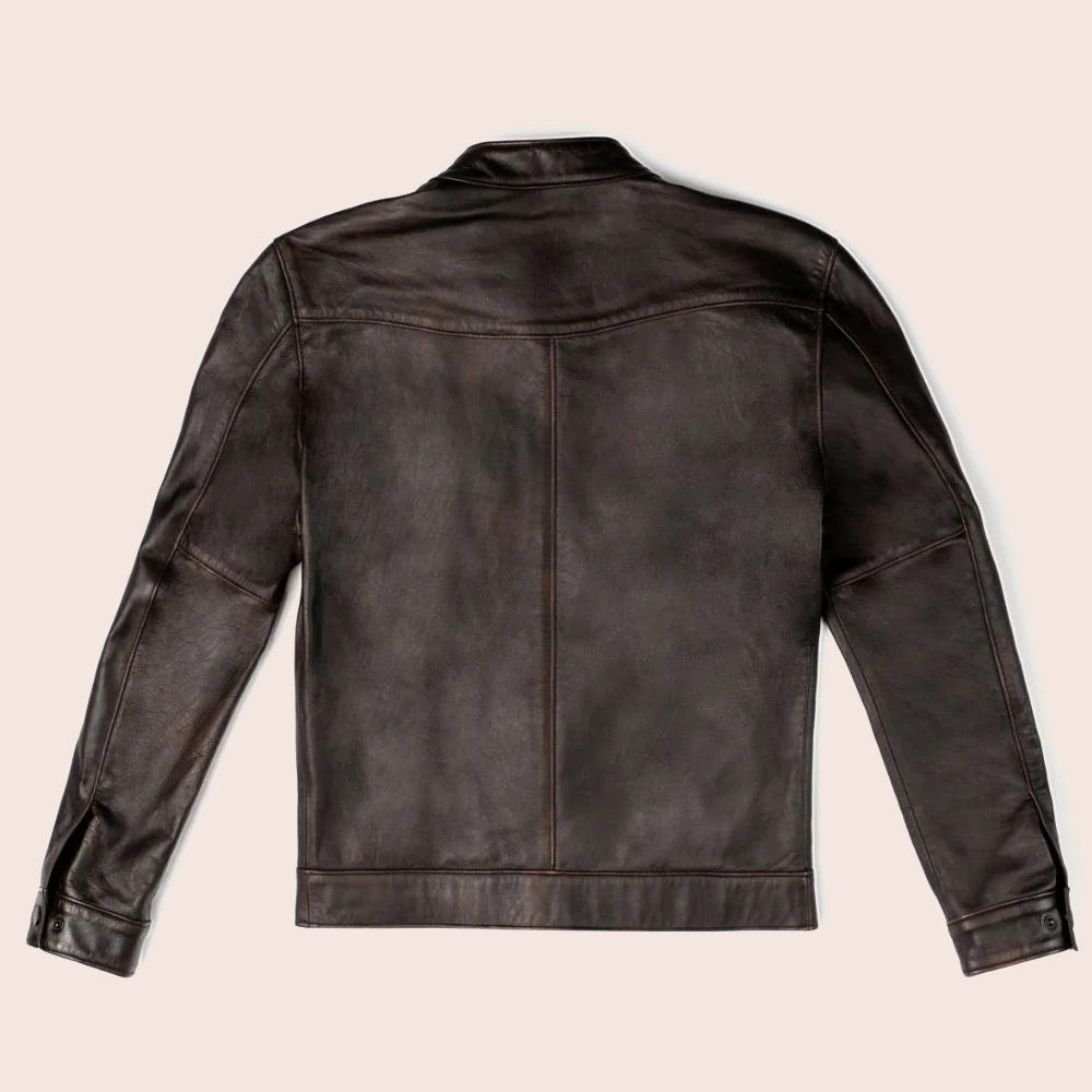 Mens Brown Cafe Racer Goatskin Leather Motorbike Jacket