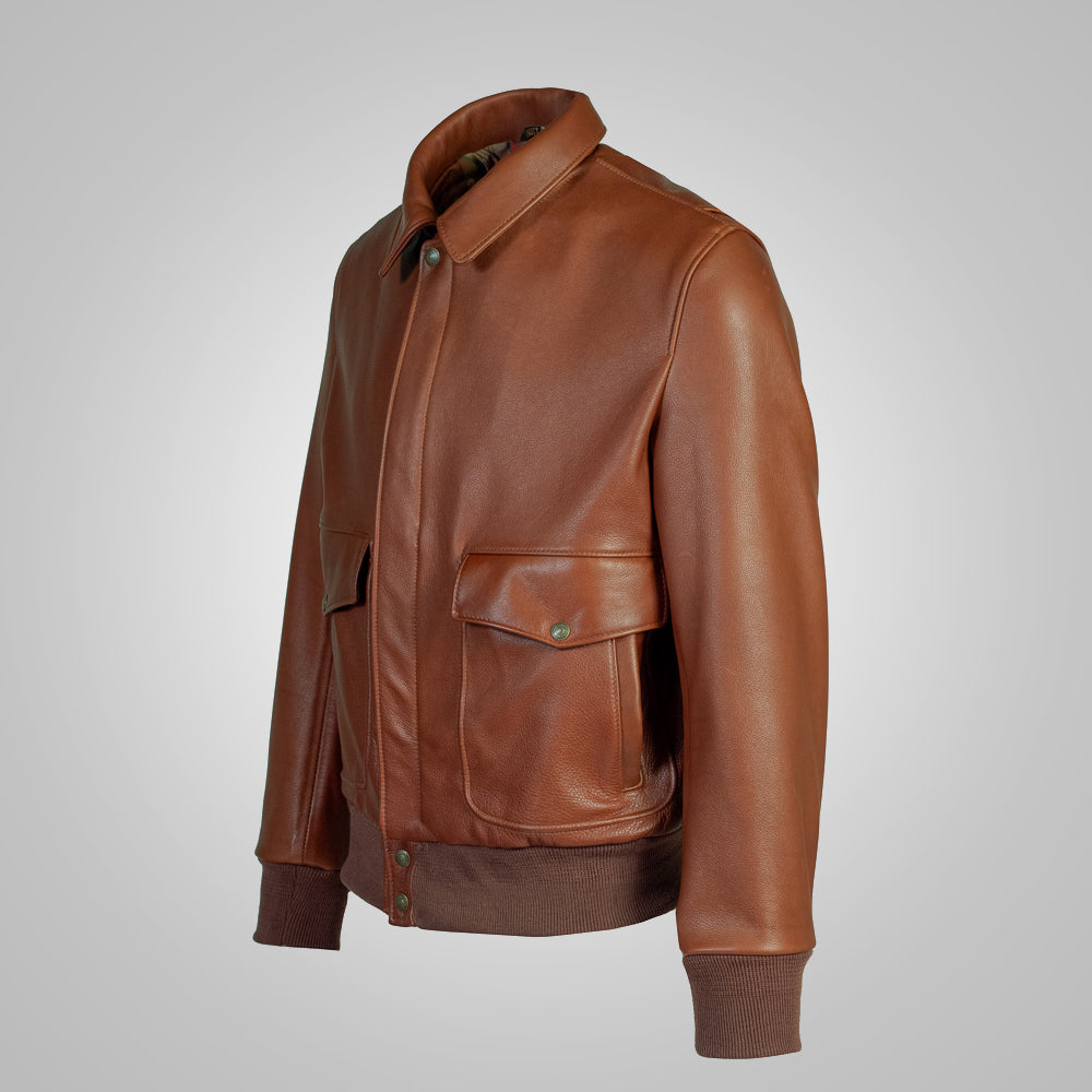 Mens Brown RAF Flying Leather Bomber Jacket