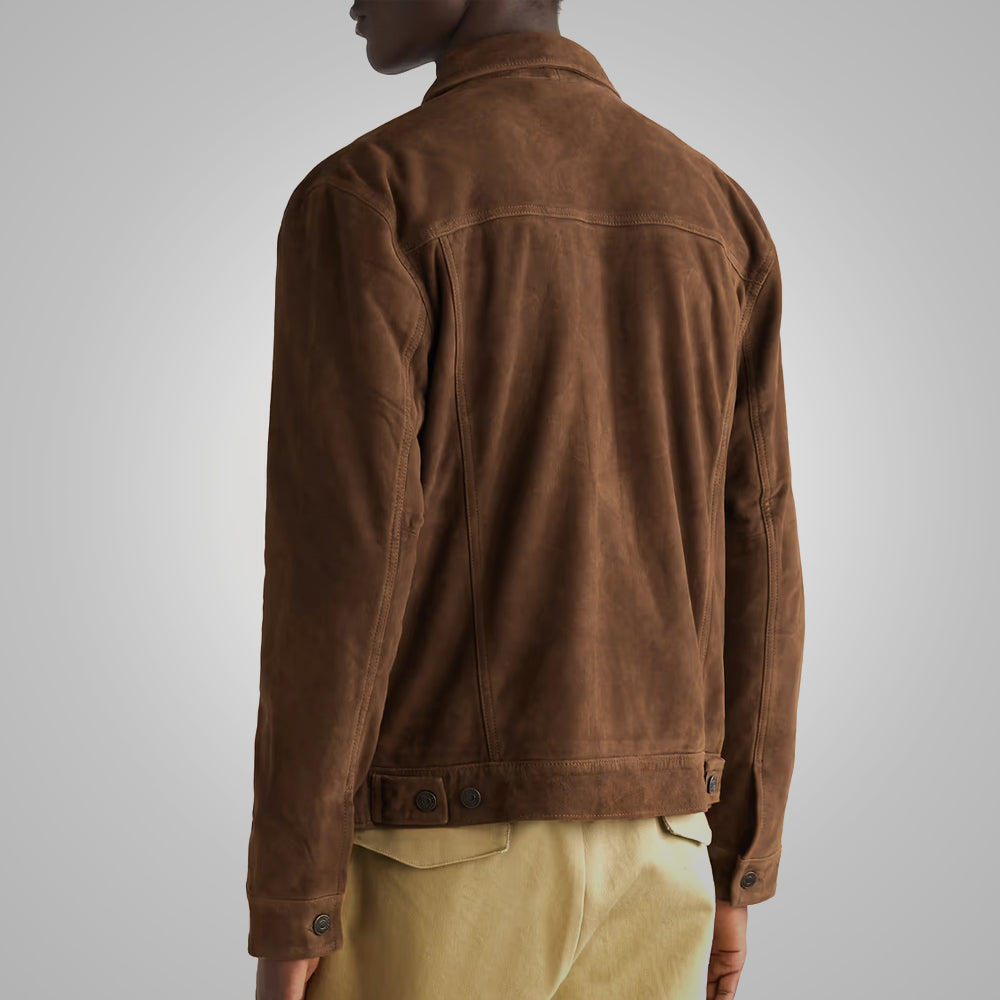 Mens Brown Suede Leather Iconic Trucker Jacket