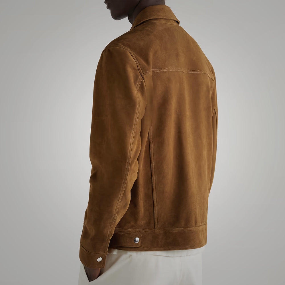 Mens Brown Suede Leather Trucker Jacket