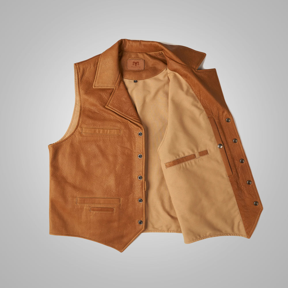 Mens Brown Western Cowboy Leather Vest