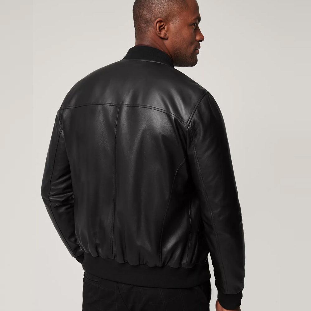 Timeless Black Lambskin Leather Bomber Jacket for Men