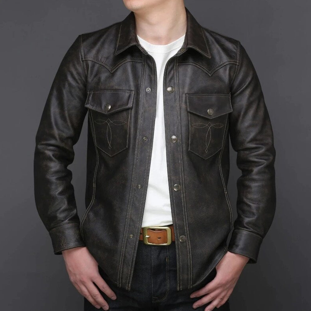 Mens Full Sleeves Leather Shirt