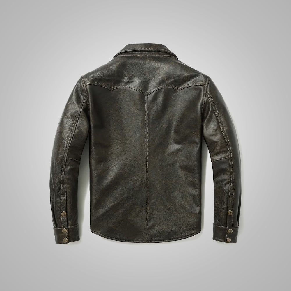 Mens Full Sleeves Leather Shirt