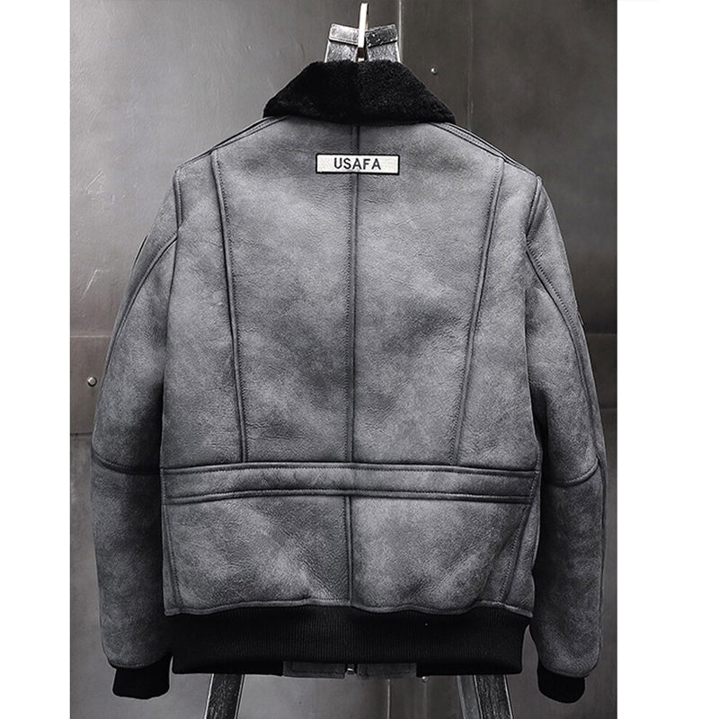 Mens Grey B3 RAF Flight Shearling Leather Jacket Coat